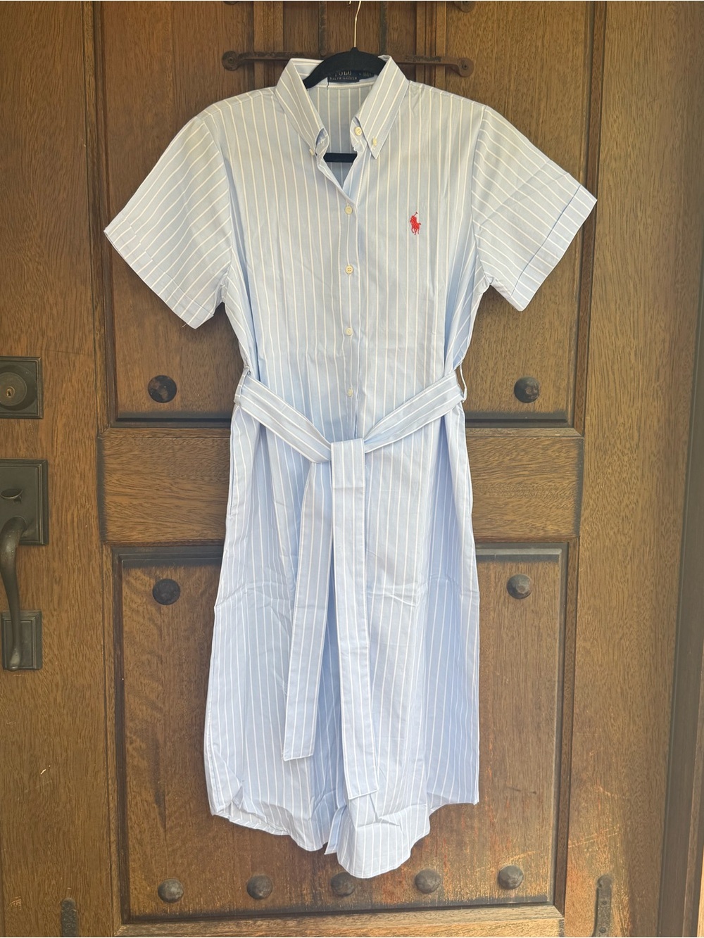 Ralph Lauren Light Blue & White Striped Button Front Shirt Dress Size S